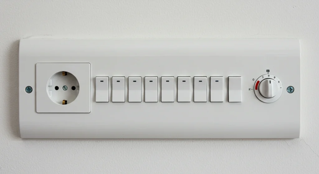 A photo of a residential switchboard with a power outlet and switches, representing personalized switchboard services for homes.